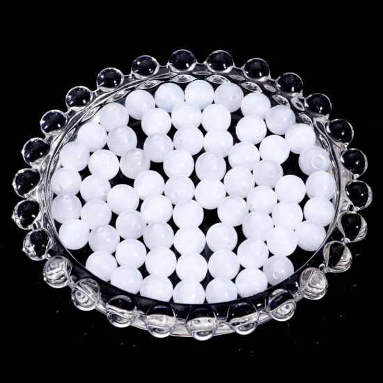 Picture of Acrylic Beads For DIY Charm Jewelry Making White Round Glitter About 8mm Dia., Hole: Approx 1.5mm, 100 PCs