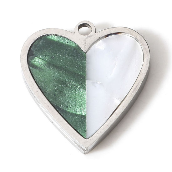 Bild von 304 Edelstahl Valentinstag Charms Herz Silberfarbe Muschelschale 16mm x 15mm, 1 Stück
