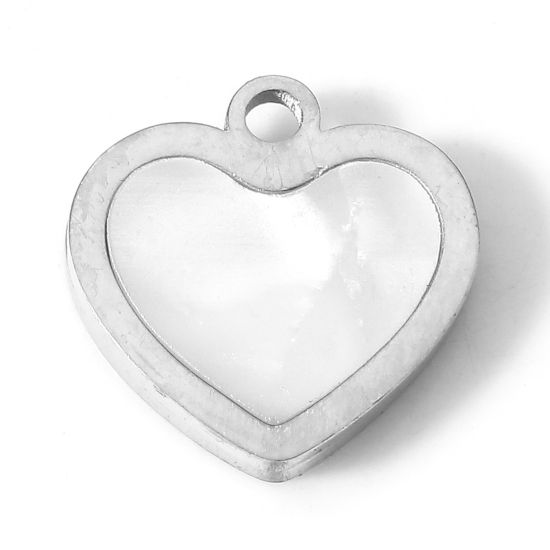 Bild von 304 Edelstahl Valentinstag Charms Herz Silberfarbe Muschelschale 11mm x 11mm, 1 Stück