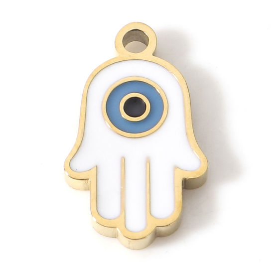 Image de 1 Pièce Breloques en 304 Acier Inoxydable Placage sous Vide Religieux Khamsa Symbole Paume Plaqué Or 18K Œil Mauvais 12mm x 7mm