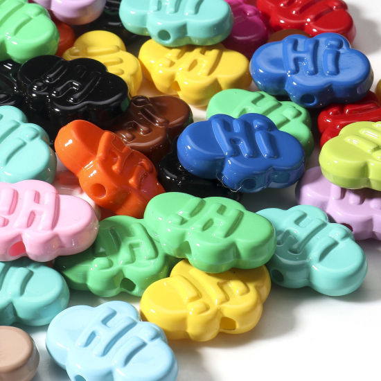Bild von Acryl Perlen für die DIY-Schmuckherstellung Zufällig gemischte Farben Wolke Message " HI! " Spritzlackierung ca. 25mm x 18mm, Loch:ca. 2.5mm, 10 Stück