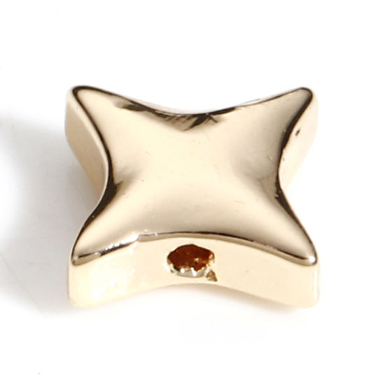 Bild von Messing Einfach Perlen für die DIY-Schmuckherstellung 18K Echtgold plattiert Stern Etwa 9.5mm x 9.5mm, Loch: Ca 0.6mm, 5 Stück