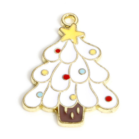 Picture of Zinc Based Alloy Christmas Charms KC Gold Plated Multicolor Christmas Tree Star Enamel 24mm x 17mm, 10 PCs