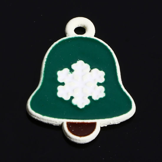 Picture of Zinc Based Alloy Christmas Charms White Multicolor Bell Snowflake Enamel 19mm x 14mm, 10 PCs