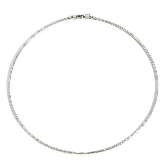 Picture of 1 Piece 304 Stainless Steel Snake Chain Collar Neck Ring Necklace For DIY Jewelry Making Silver Tone With Lobster Claw Clasp 45cm(17 6/8") long, Chain Size: 2mm