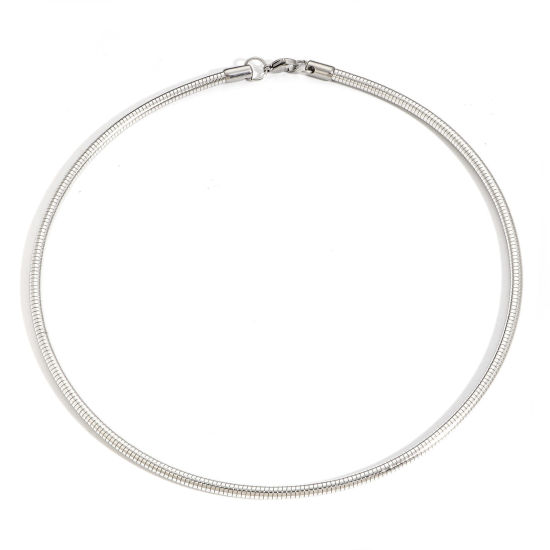 Picture of 1 Piece 304 Stainless Steel Snake Chain Collar Neck Ring Necklace For DIY Jewelry Making Silver Tone With Lobster Claw Clasp 45cm(17 6/8") long, Chain Size: 4mm
