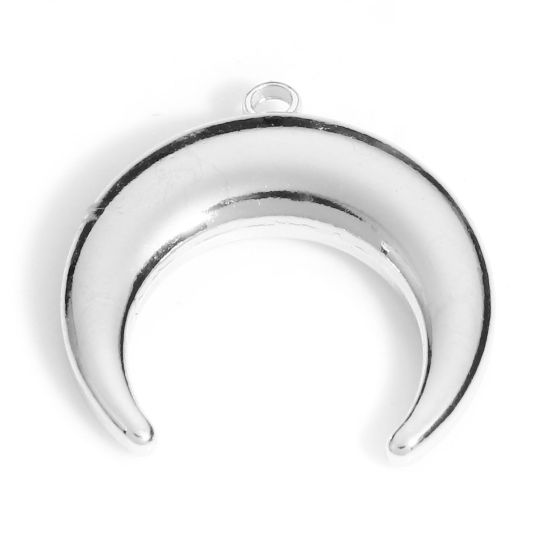 Bild von Messing Galaxis Charms Echt Platin plattiert Halbmond Doppelhorn 18mm x 18mm, 2 Stück