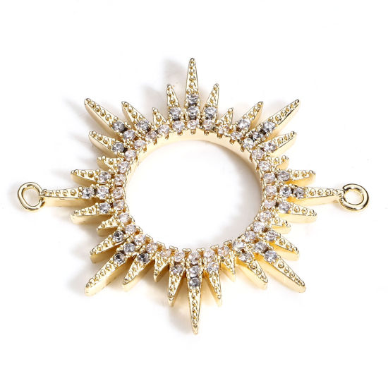 Imagen de Latón Galaxia Conectores Dijes Colgantes Sol 18K Oro Real Chapado Micro Pave Transparente Rhinestone Claro Circón Artificial 29mm x 25mm, 1 Unidad