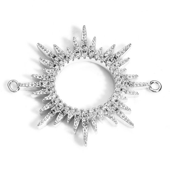 Imagen de Latón Galaxia Conectores Dijes Colgantes Sol Platino Real Chapado Micro Pave Claro Circón Artificial 29mm x 25mm, 1 Unidad