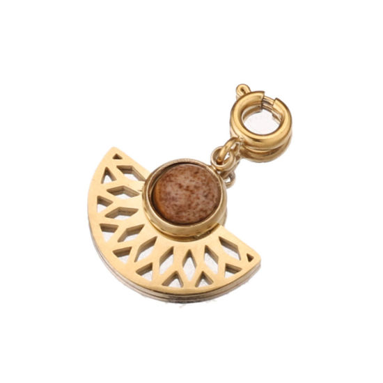 Изображение 304 Нержавеющая Сталь & Полудрагоценный Камень Клип На Подвески для марочных браслеты шарма В формевеер 18K позолоченный Коричневый 18мм x 16мм, 1 ШТ