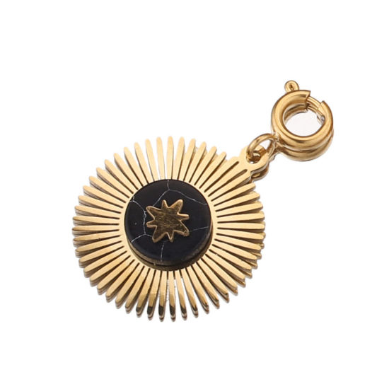 Изображение 304 Нержавеющая Сталь & Полудрагоценный Камень Клип На Подвески для марочных браслеты шарма Круглые 18K позолоченный Черный 18мм x 16мм, 1 ШТ