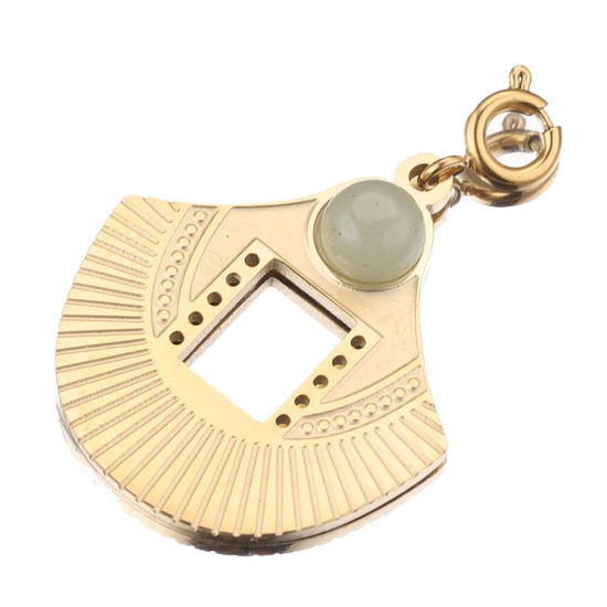 Изображение 304 Нержавеющая Сталь & Полудрагоценный Камень Клип На Подвески для марочных браслеты шарма В формевеер 18K позолоченный Светло-серый 18мм x 16мм, 1 ШТ