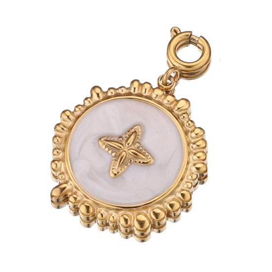 Изображение 304 Нержавеющая Сталь & Полудрагоценный Камень Клип На Подвески для марочных браслеты шарма Круглые 18K позолоченный Белый 18мм x 16мм, 1 ШТ