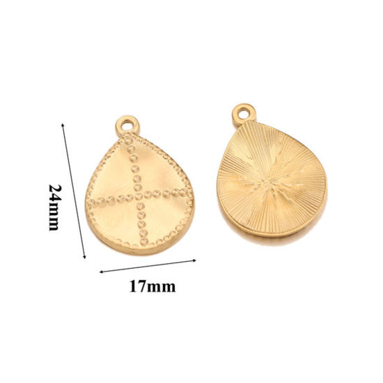 Picture of 304 Stainless Steel Disc Charms 18K Gold Plated Drop 24mm x 17mm, 1 Piece