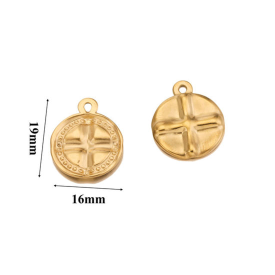 Picture of 304 Stainless Steel Disc Charms 18K Gold Plated Round 19mm x 16mm, 1 Piece