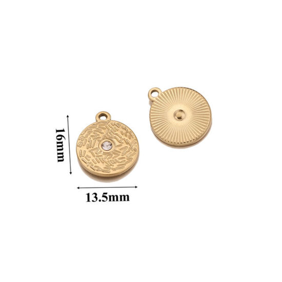 Picture of 304 Stainless Steel Disc Charms 18K Gold Plated Round 16mm x 13.5mm, 1 Piece