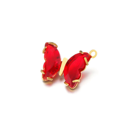 Image de Breloques en 304 Acier Inoxydable Papillon Plaqué Or 18K à Zircone Cubique Rouge 12.5mm x 10mm , 1 Pièce