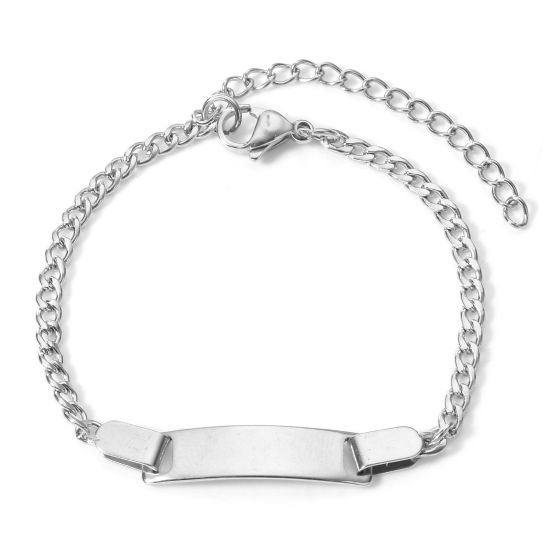 Picture of 304 Stainless Steel Blank Stamping Tags Bracelets Silver Tone For Kids Children 15.5cm(6 1/8") long, 1 Piece