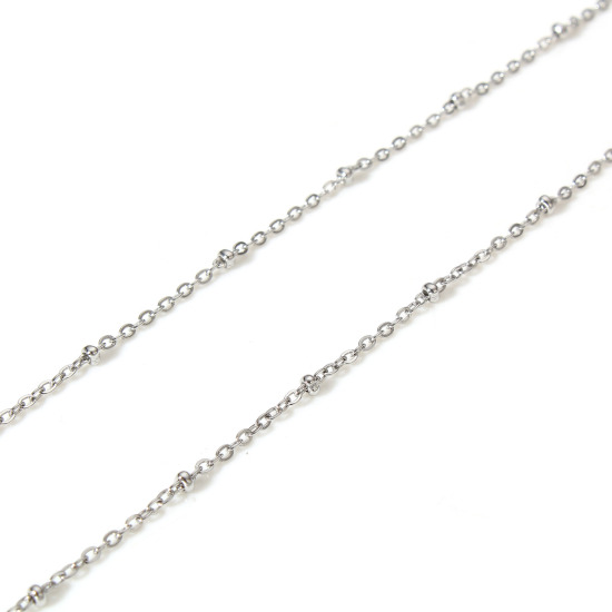 Imagen de 304 Acero Inoxidable Cable Cadena Cruz Para Accesorios Hechos a Mano para Hacer Joyas Tono de Plata 1.5mm, 1 Rollo (Aprox 3 M/Rollo)