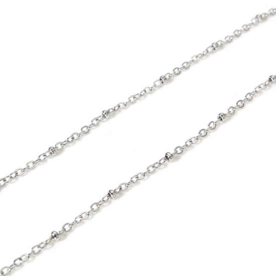 Imagen de 304 Acero Inoxidable Cable Cadena Cruz Para Accesorios Hechos a Mano para Hacer Joyas Tono de Plata 1.7mm, 1 Rollo (Aprox 3 M/Rollo)