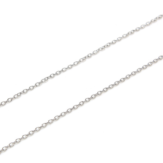 Imagen de 304 Acero Inoxidable Cable Cadena Cruz Para Accesorios Hechos a Mano para Hacer Joyas Tono de Plata 2x1.5mm, 1 Rollo (Aprox 3 M/Rollo)
