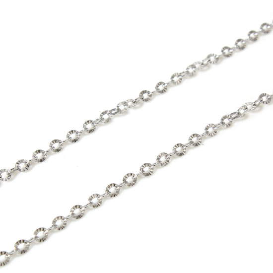 Imagen de 304 Acero Inoxidable Cable Cadena Cruz Para Accesorios Hechos a Mano para Hacer Joyas Tono de Plata 3.5x3mm, 1 Rollo (Aprox 3 M/Rollo)