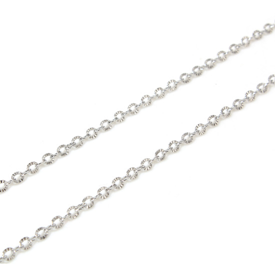 Imagen de 304 Acero Inoxidable Cable Cadena Cruz Para Accesorios Hechos a Mano para Hacer Joyas Tono de Plata 3x2.5mm, 1 Rollo (Aprox 3 M/Rollo)