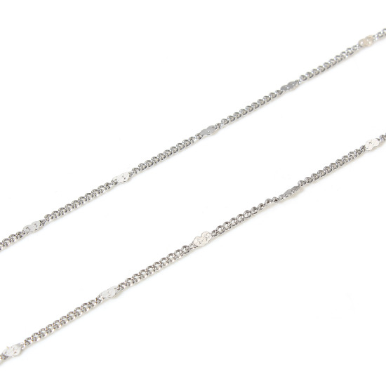 Imagen de 304 Acero Inoxidable Link Curb Chain Para Accesorios Hechos a Mano para Hacer Joyas Tono de Plata 1.4mm, 1 Rollo (Aprox 3 M/Rollo)