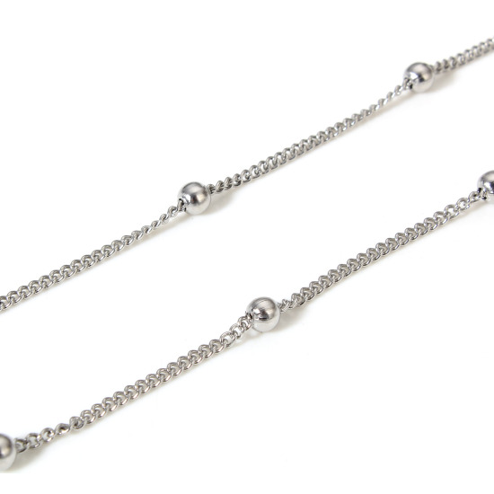 Picture of 304 Stainless Steel Curb Link Chain For Handmade DIY Jewelry Making Findings Silver Tone 2mm, 1 Roll (Approx 3 M/Roll)