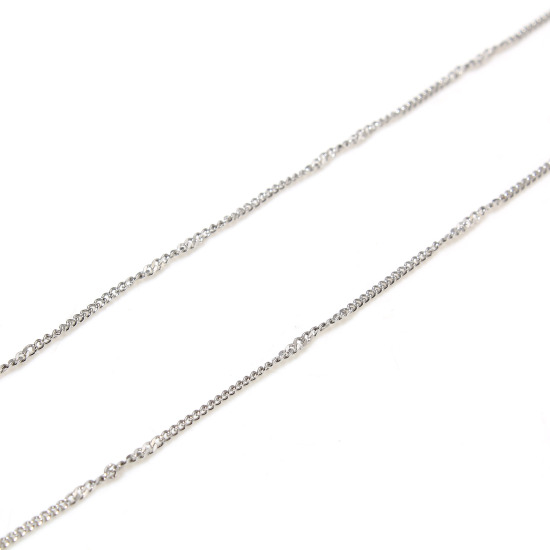 Picture of 304 Stainless Steel Curb Link Chain For Handmade DIY Jewelry Making Findings Silver Tone 1.2mm, 1 Roll (Approx 3 M/Roll)