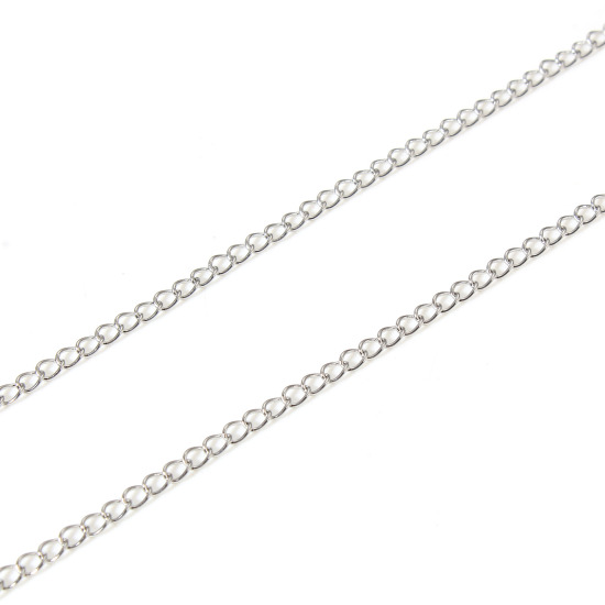 Picture of 304 Stainless Steel Curb Link Chain For Handmade DIY Jewelry Making Findings Silver Tone 3.5x2.6mm, 1 Roll (Approx 3 M/Roll)