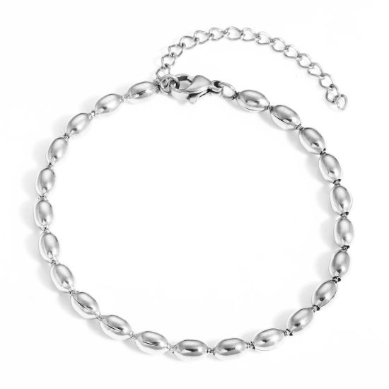 Imagen de 304 Acero Inoxidable Cadenas Bola Pulseras Tono de Plata Con Broche de Langosta y Extensor Cadena 17cm longitud, 1 Unidad