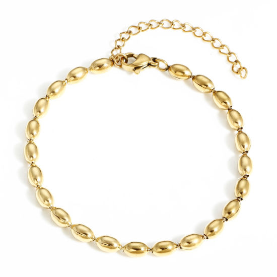 Imagen de 304 Acero Inoxidable Cadenas Bola Pulseras Chapado en Oro Con Broche de Langosta y Extensor Cadena 17cm longitud, 1 Unidad