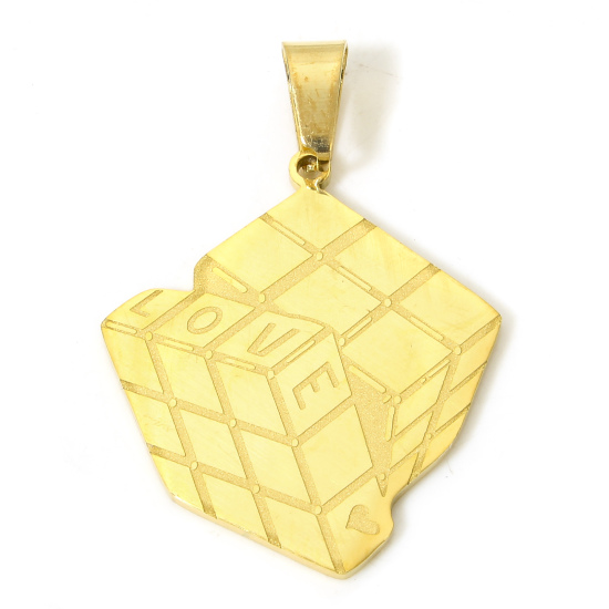 Picture of 1 Piece Vacuum Plating 304 Stainless Steel Stylish Charms Gold Plated Rubik's Cube/ Magic Cube 2.8cm x 2.4cm