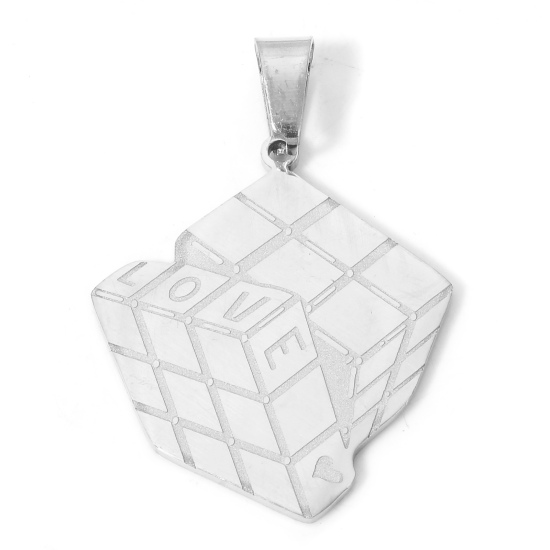 Image de Breloques en 304 Acier Inoxydable Élégant Cube de Rubik/ Cube Magique Argent Mat 2.8cm x 2.4cm , 1 Pièce