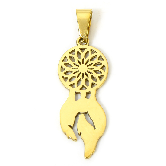 Picture of 1 Piece Vacuum Plating 304 Stainless Steel Stylish Pendants Gold Plated Dream Catcher 3cm x 1.2cm