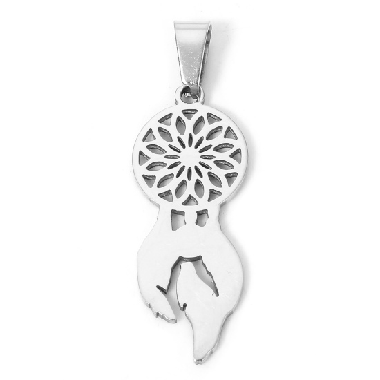 Picture of 304 Stainless Steel Stylish Pendants Silver Tone Dream Catcher 3cm x 1.2cm, 1 Piece