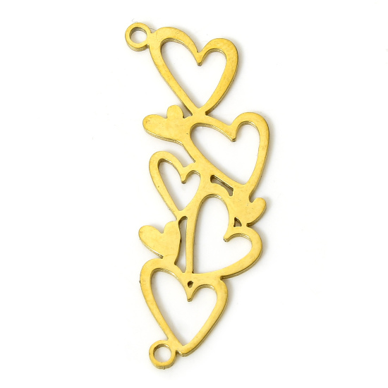Picture of 2 PCs Vacuum Plating 304 Stainless Steel Stylish Pendants Gold Plated Heart Hollow 3.2cm x 1.2cm