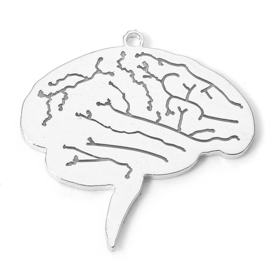 Изображение 304 Нержавеющая Сталь медицинская Подвески Серебряный Тон Мозг 17мм x 15мм, 2 ШТ