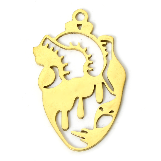 Picture of 2 PCs Vacuum Plating 304 Stainless Steel Medical Charms Gold Plated Anatomical Human Heart 2.6cm x 1.7cm