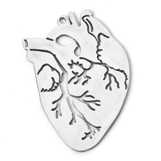 304ステンレス鋼 医療 チャーム 心臓 シルバートーン 2.8cm x 2.1cm、 2 個 の画像