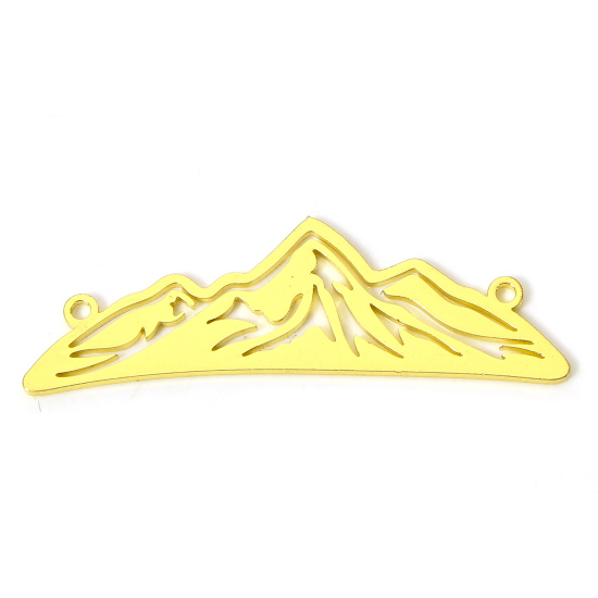 Picture of 2 PCs Vacuum Plating 304 Stainless Steel Stylish Pendants Gold Plated Mountain 3.8cm x 1.2cm