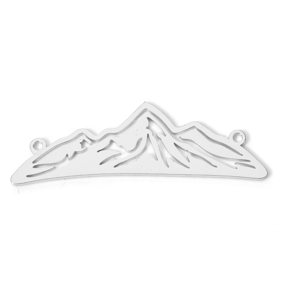Picture of 304 Stainless Steel Stylish Pendants Silver Tone Mountain 3.8cm x 1.2cm, 2 PCs