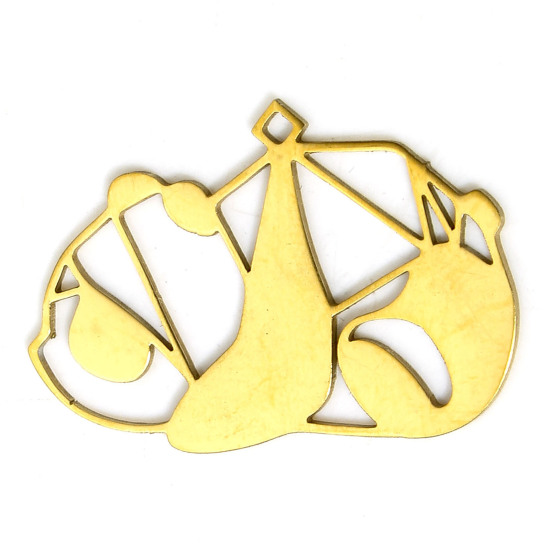 Picture of 2 PCs Vacuum Plating 304 Stainless Steel Origami Charms Gold Plated Panda Animal 2.8cm x 1.9cm