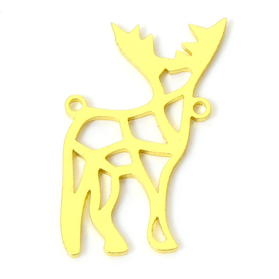 Picture of 2 PCs Vacuum Plating 304 Stainless Steel Origami Charms Gold Plated Deer Animal 1.8cm x 1cm