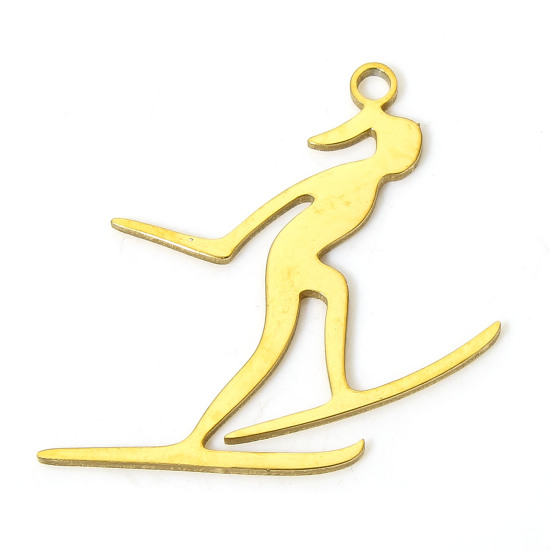 Picture of 2 PCs Vacuum Plating 304 Stainless Steel Sport Charms Gold Plated Ski Board Woman 2.5cm x 2cm