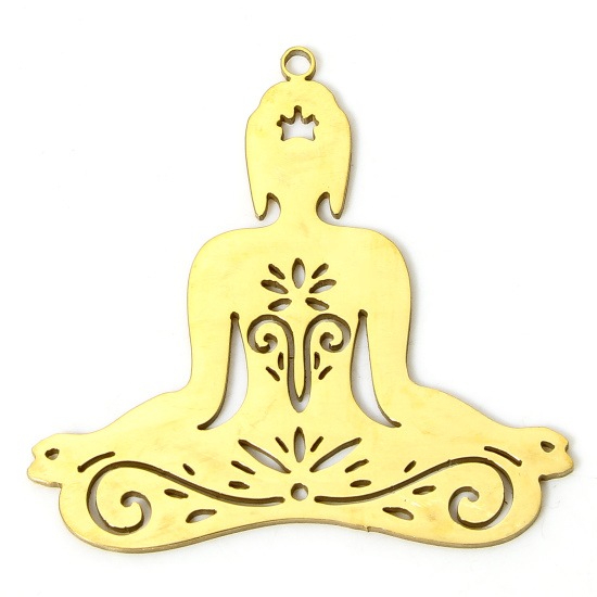 Picture of 2 PCs Vacuum Plating 304 Stainless Steel Stylish Pendants Gold Plated Yoga 3.5cm x 3.3cm