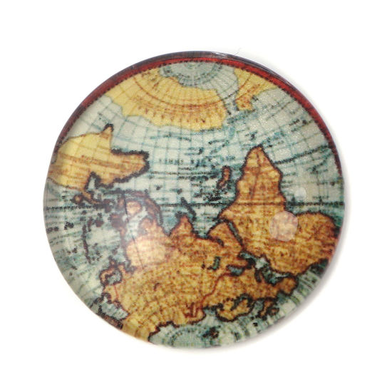 Glass Dome Seals Cabochon Round Flatback Multicolor World Map Pattern 18mm Dia, 30 PCs の画像