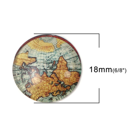 Bild von Glass Dome Seals Cabochon Round Flatback Multicolor World Map Pattern 18mm Dia, 30 PCs