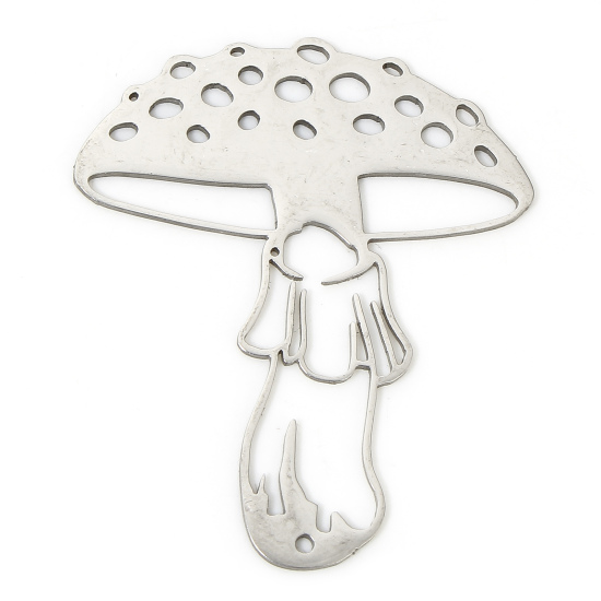 Picture of 304 Stainless Steel Simple Pendants Silver Tone Mushroom 3.5cm x 3.3cm, 3 PCs